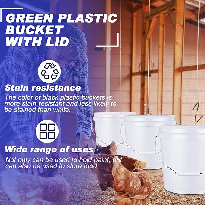 6 Pack 2 Gallon Plastic Bucket with Lid Heavy Duty Pail with Metal Handle Reusable Small Multipurpose Paint Buckets Container for Food Storage(White)