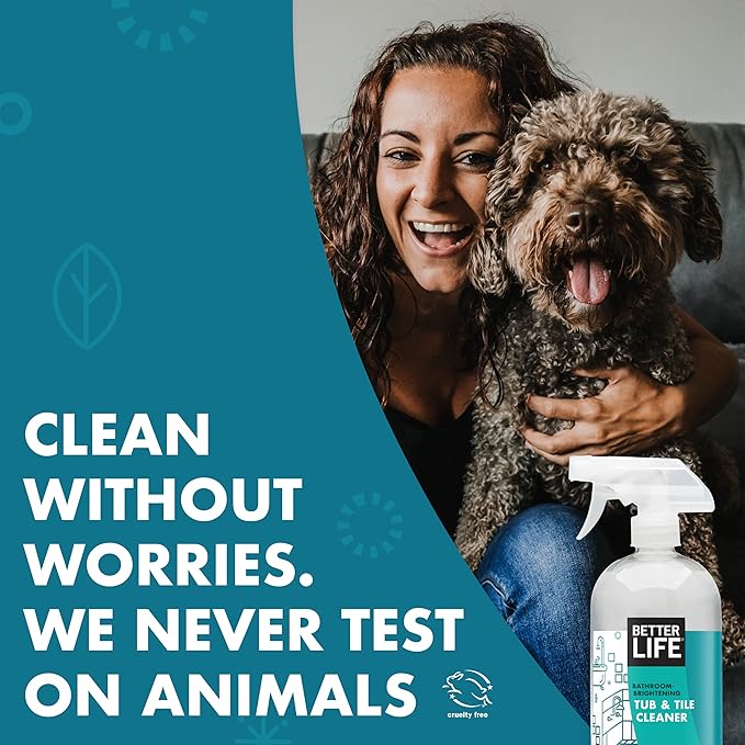 BETTER LIFE Bathroom Cleaner - Tea Tree Bathtub & Shower Cleaner Spray for Glass and Tile - Foaming Mold and Mildew Remover for Tub Works on Hard Water Stains - 1 Gal Refill