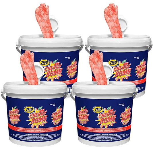 Zep Cherry Bomb Hand Cleaner Towels - 130 Towels Per Bucket (Case Of 4) 346601 Removes Stubborn Industrial Soils Such As Grease, Tar, Ink, Paints and More
