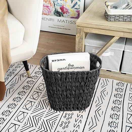 GRANNY SAYS Wicker Waste Basket, Waterproof Bathroom Trash Can, Decorative Boho Waste Baskets with Handles, Waste Basket for Bedroom, Office, 19 Liters/5 Gallons