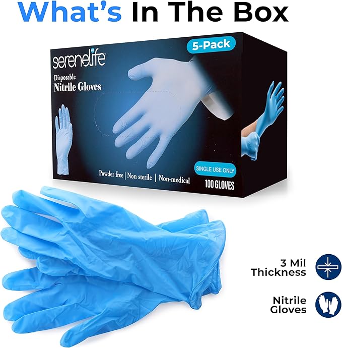 SereneLife Soft Industrial Gloves, Nitrile and Vinyl Gloves, Powder-Free, Textured Grip, Ideal for Cleaning, Food Service, Automotive, Household Work