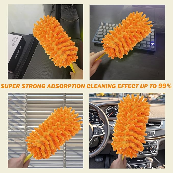 Duster Refill for Swiffer Duster, Reusable Duster Refill Compatible with Swiffer Hand Duster, 360° Heavy Duty Washable Microfiber Dusters for Cleaning, 6 Pack & 1 Handle, Orange