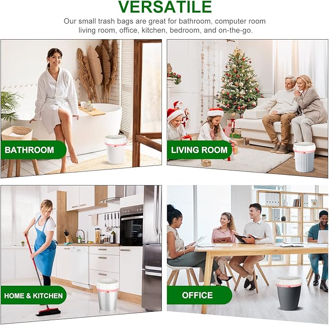 Drawstring Small Trash Bags, Magesh 4 Gallon Drawstring Extra Thick Garbage Bags Unscented, Quick Cinch for Bathroom Kitchen Office Small Can, 44 Count, White