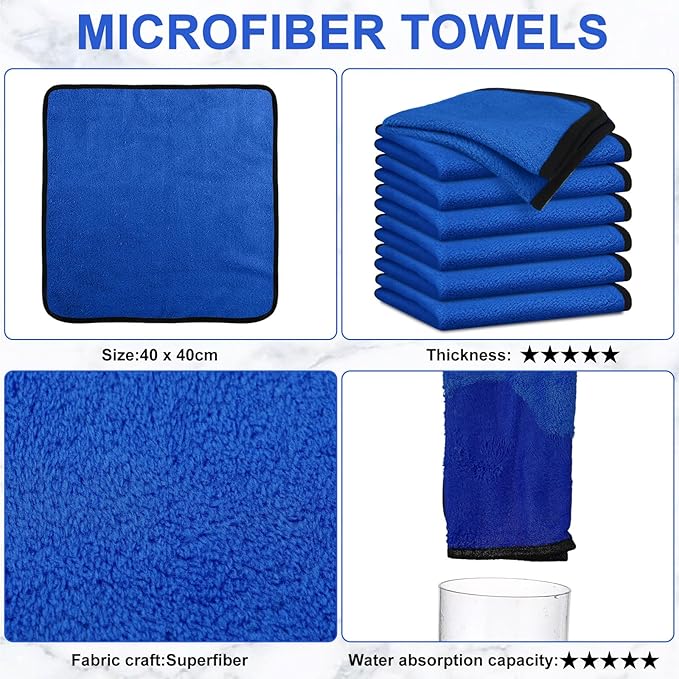 Tallew 50 Pcs Microfiber Towels 16 Inch x 16 Inch Microfiber Cloth Car Drying Towels for Cars Washing Polishing Office Windows Cleaning Household Supplies (Blue)