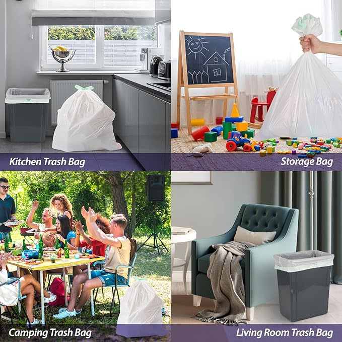 Trash Bags Garbage Bag 13 Gallon Drawstring Tall Waste Bag for Kitchen Office Party 0.8 Mil (110 Count)