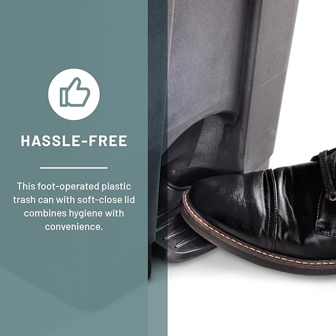 Safco Plastic Step-On Trash Can for Hands-Free Disposal, Great for Home and Commercial Use, 12 Gallon, Black (9925BL)