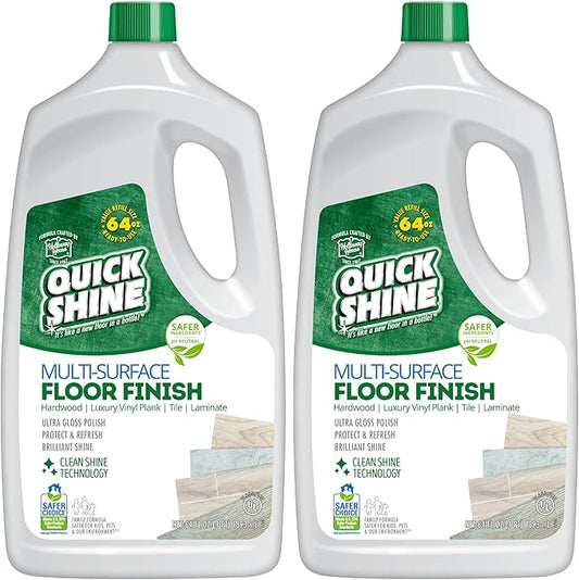 Quick Shine Multi-Surface Floor Finish-Polish 64oz-2pk | Safer Choice, No PFAS, pH Neutral Clean Shine Technology | Squirt & Spread | For Wood, Laminate, LVP, LVT, Tile & Stone | Made in USA