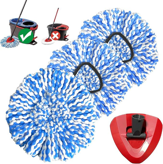 Spin Mop Replacement Head, Microfiber Mop Refills, Easy to Replace, Include 3 Mop Replace Heads, 1 Extra Mop Replacement Base