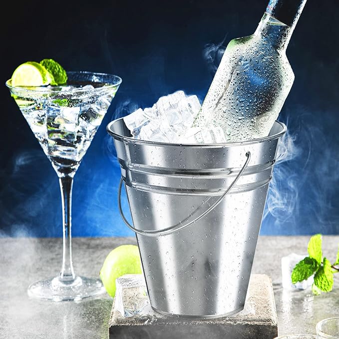 Sadnyy 6 Pack Galvanized Bucket, 5" Metal Bucket with Handles, Metal Buckets and Pails, Kids Party Supplies, Toy Container Table Centerpiece Decoration(Silver)