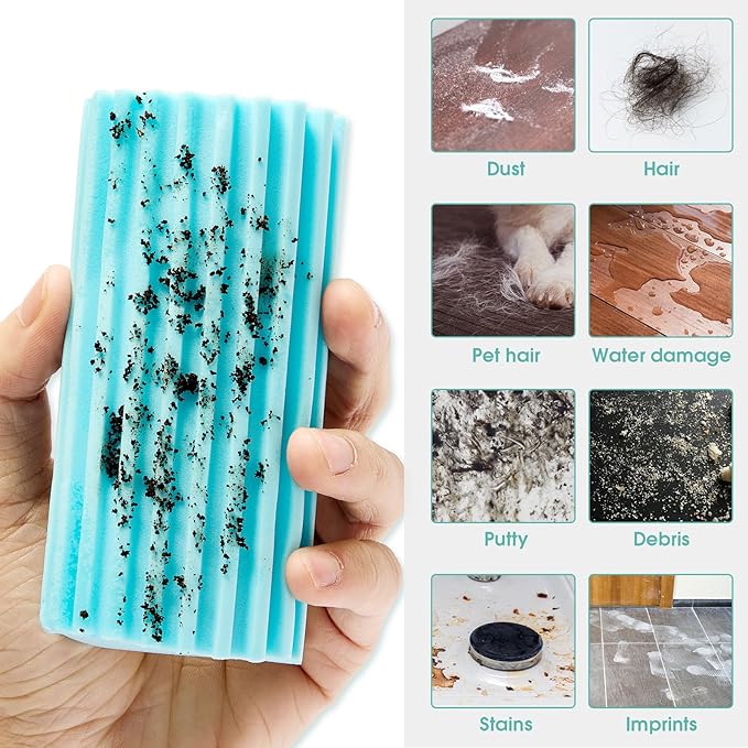 4 Pack Damp Dusting Sponge Duster, Blue Dust Cleaning Sponge, Reusable Household Cleaning Sponge Tool for Blinds, floorboards, Fan Blades, Vents, Glass, Railings, Mirrors