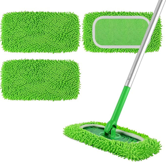 Reusable 100% Coral Fleece Mop Pads Compatible with Swiffer Sweeper, Wet and Dry Flat mop Cover, 3 Pack Washable Pads for Surface/Hardwood Floor Cleaning (Mop is Not Included)