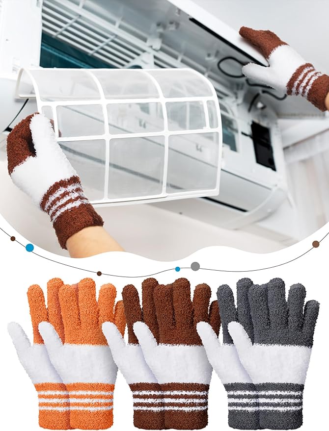 Patelai 3 Pairs Microfiber Plant Dusting Gloves Leaf Cleaning Gloves for Indoor Plants, Blinds, Furniture, House(Medium,Gray, Orange, Brown)