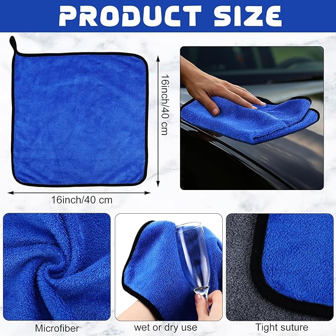 Tallew 50 Pcs Microfiber Towels 16 Inch x 16 Inch Microfiber Cloth Car Drying Towels for Cars Washing Polishing Office Windows Cleaning Household Supplies (Blue,Gray)