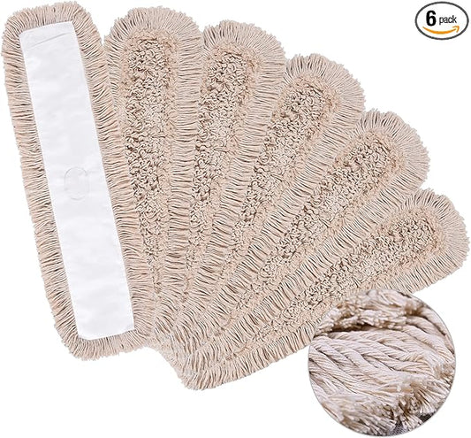 Matthew Cleaning 24'' Cotton Dust Mop Refill Washable Thick Tufted Replacement Heads for Residential & Commercial Use Fit All 24'' Dust Mop Frames, Hardwood, Laminate, Concrete Floors 6 Pack