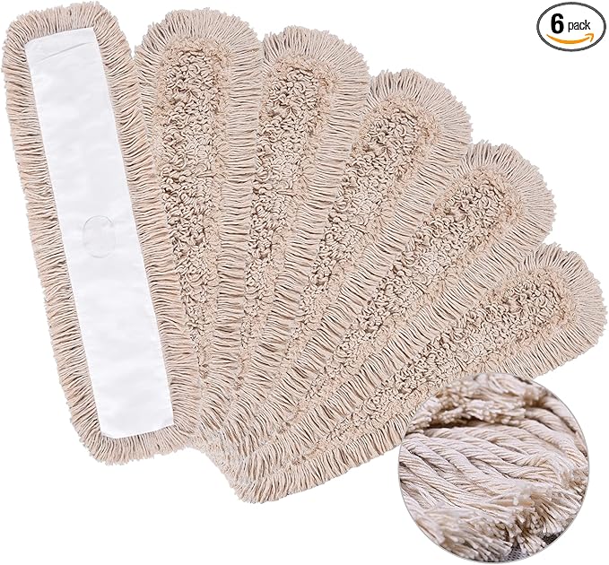 Matthew Cleaning 36'' Cotton Dust Mop Refill Washable Thick Tufted Replacement Heads for Residential & Commercial Use Fit All 36'' Dust Mop Frames, Hardwood, Laminate, Concrete Floors 6 Pack