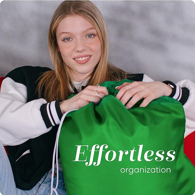 Nylon Laundry Bag - Locking Drawstring Closure and Machine Washable. These Bags will Fit a Laundry Basket or Hamper and Strong Enough to Carry up to Three Loads of Clothes. (Green)