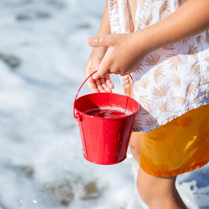 Small Metal Buckets with Handles - Leak-Proof Metal Pail Bucket - Galvanized Bucket with Handle - Multipurpose Tin Bucket for Party Favors, Organization, School, Weddings, Garden - Set of 6, Red