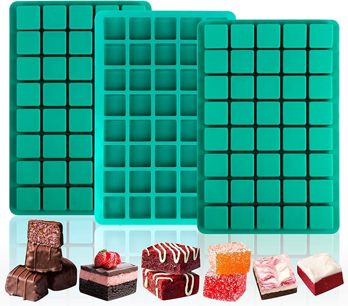 Sidosir 3Pcs Square Caramel Candy Mold Silicone, 40-Cavity Gummy Silicone Molds for Fat Bombs, Chocolate Truffles Mold for Hard Candy, Ice Cube
