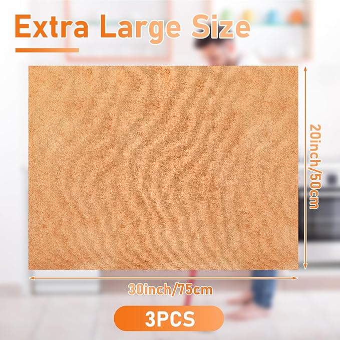 Newwiee 3 Pcs Extra Large Microfiber Cleaning Cloth 30" x 20" Washable Reusable Microfiber Towel Streak Free Lint Free Cloth for Cleaning Home Glass Office Window Bathrooms (Light Green,Blue,Orange)