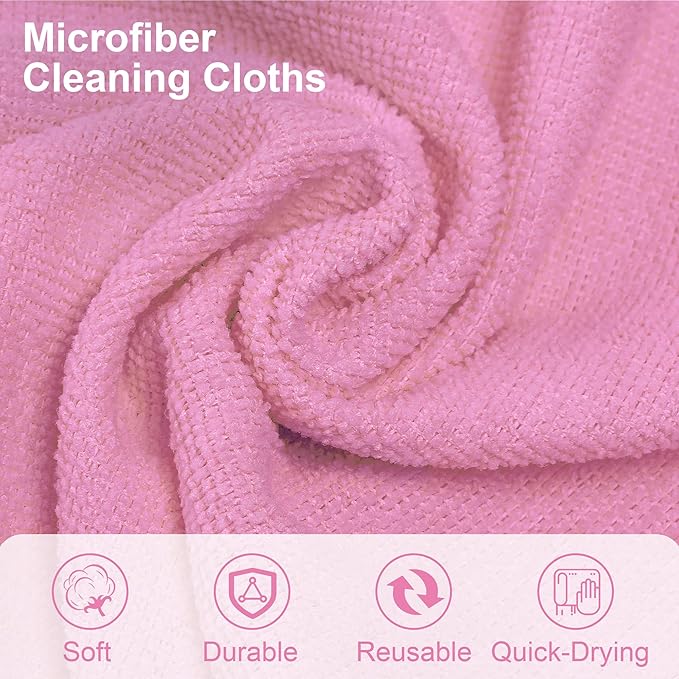 LIVOS Microfiber Cleaning Cloth Roll - 80 Pack, Reusable Paper Towels Pink Tear Away, Microfiber Towels for Cars, Super Absorbent Lint Free Cleaning Rags for House, Kitchen, Window-11.5"x11.5"