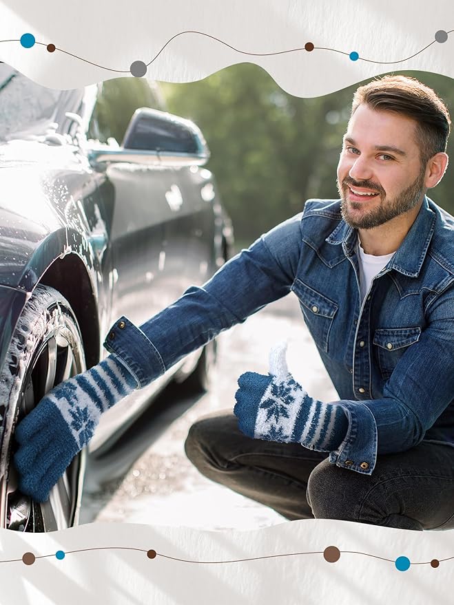 Patelai 3 Pairs Microfiber Plant Dusting Gloves Leaf Cleaning Gloves for Indoor Plants, Blinds, Furniture, House(Small,Snowflake Dark Blue, Gray, Khaki, White)