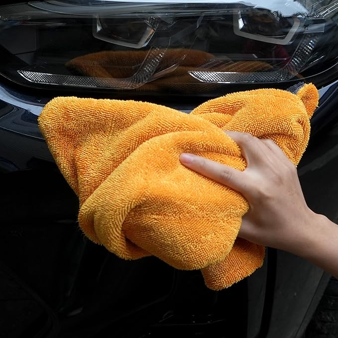 Greenfound Microfiber Towel for Cars, 1000GSM Car Drying Towel, Double Twist Pile & Edgeless Design, No Streaks, Scratches, or Water Spots, Soft and Absorbent, 18"×24", Yellow&Grey