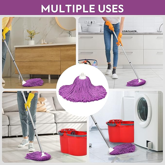 Matthew Microfiber Mop Replacement Compatible with Microfiber Cloth Mop Refill,Stainless Steel Spin Mop Replacement 54" Handle with Wet Mop for Floor Cleaning (2 Heads w/1 Handle)-Purplee