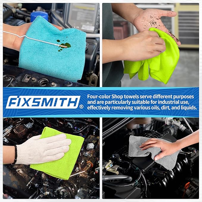 FIXSMITH Shop Towels, Microfiber Cleaning Cloth Bulk, 200 Pack Microfiber Towels for Cars, All-Purpose Absorbent Cleaning Rags, Dust Cloth for Automotive, Mechanic, Garage, Bar, 11.5 x 11.5 inch