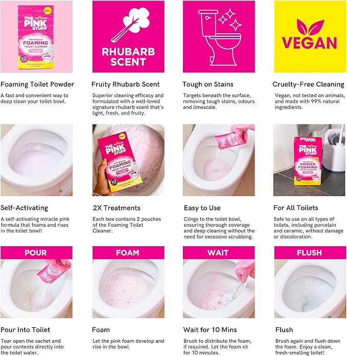 Stardrops The Pink Stuff Miracle Power Foaming Toilet Cleaner – Self-Activating Formula for Deep Cleaning, Stain Removal, and a Fresh Shine – Bathroom Essential