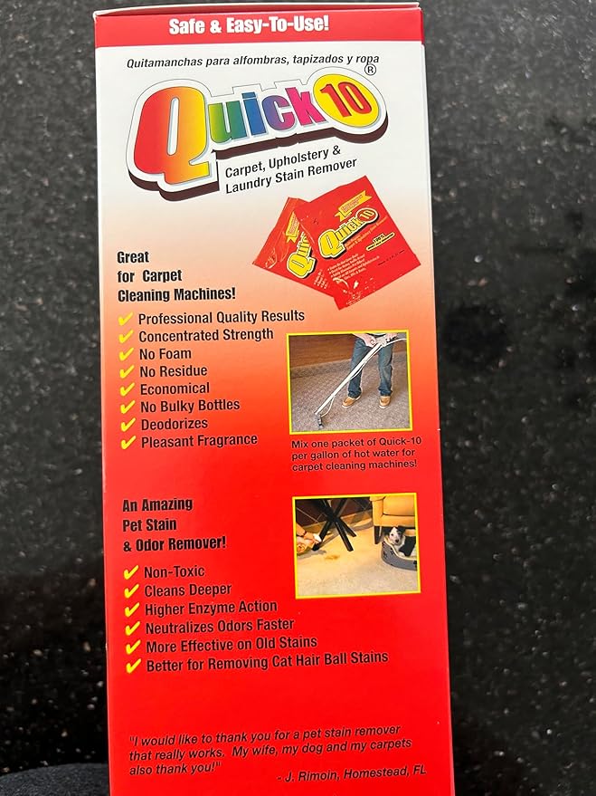 QUICK10 - Multipurpose Stain Cleaner - Enzyme Cleaner for Carpet, Clothing, Upholstery & Pet Messes - Pre-Laundry Wash & Versatile Stain Remover