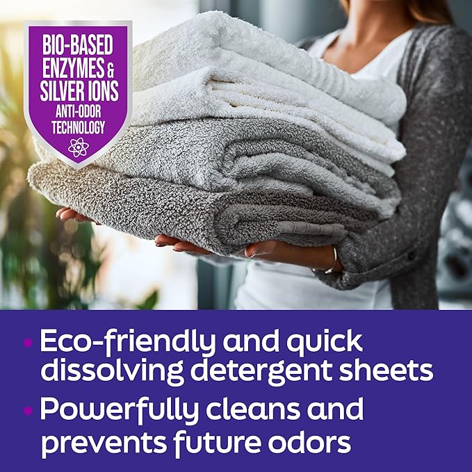 Premium Dissolvable Laundry Detergent Sheets, Silver Ion Odor Elimination Technology, Powerfully Clean & Prevent Odors, Dissolves Fully, 40 Sheets, Free & Clear