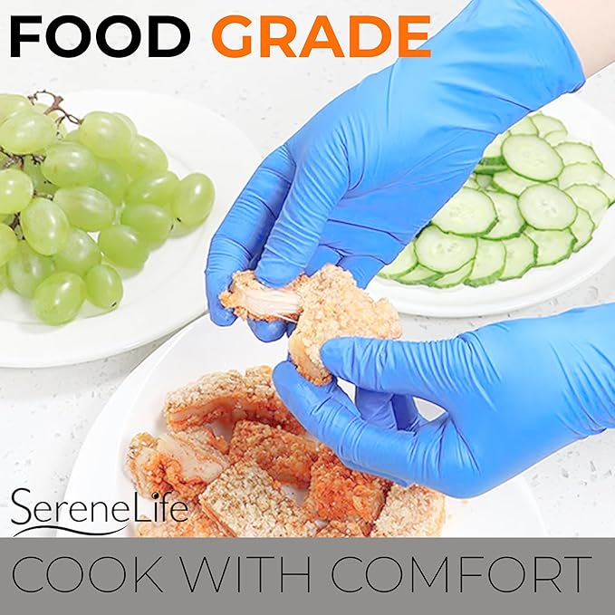 SereneLife Soft Industrial Gloves, Nitrile and Vinyl Gloves, Powder-Free, Textured Grip, Ideal for Cleaning, Food Service, Automotive, Household Work