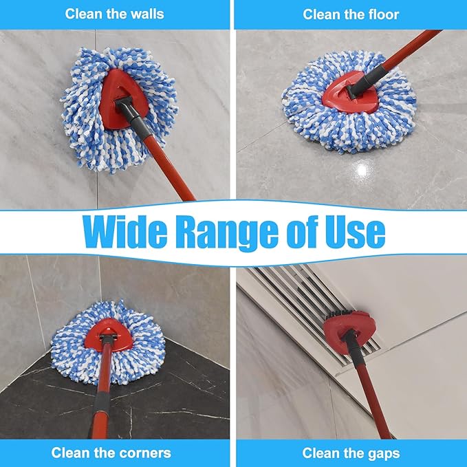 Mop Replace Head Mop Handle for O Cedar Mop, Mop Replacement for Ocedar Spin Mop Includes 2 Mop Heads Replacements 4-Section Mop Handle 1 Mop Base 1 Scrubber Mop Head for O-Cedar Spin Mop