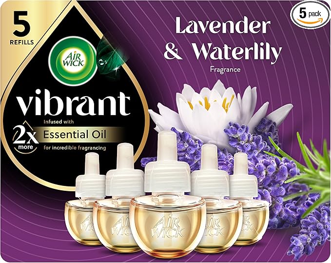 Air Wick Plug in Scented Oil Refill, 5ct, Lavender & Waterlily, Air Freshener, Essential Oils