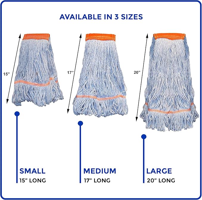 Nine Forty 12-Pack Industrial and Commercial-Grade Looped End Wet Mop Head Refill - Heavy Duty 20 Inch 4-Ply Premium Synthetic Yarn - for Optimal Absorption and Durability - Blue (12 Pack, Large)