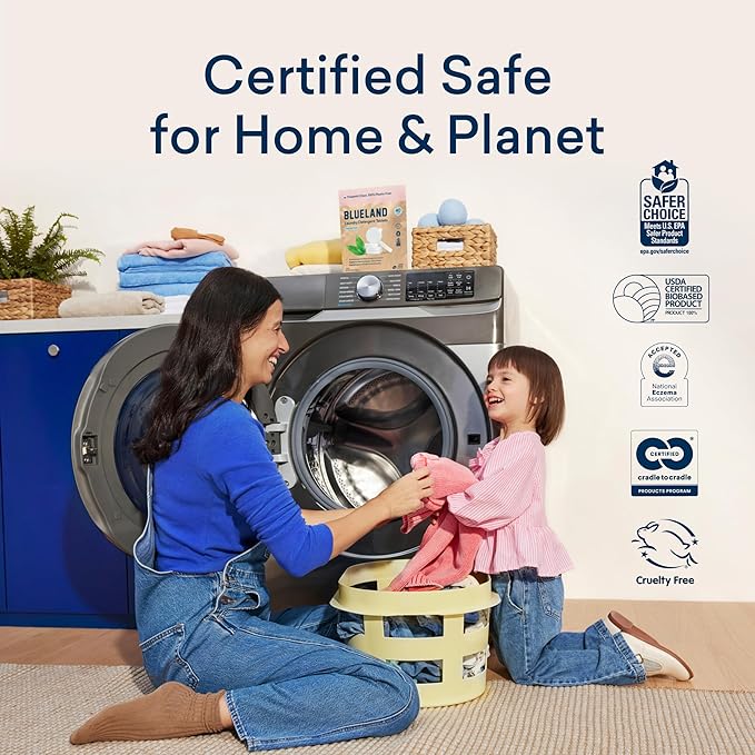 BLUELAND Laundry Detergent Tablets, 120 Count, Plastic-Free Eco-Friendly Pods, Sheets, Liquid Alternative - Fragrance Free and Clear, Natural, Gentle