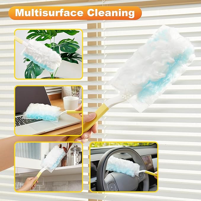 JOYMOOP Disposable Duster Set, 30 Pcs 360 Heavy Duty Duster Refills with 1 Dusting Wand, Disposable Dusters for Cleaning Home & Car, Multi-Surface Dusters, for Dusting Corners, Ceiling Fans, Furniture