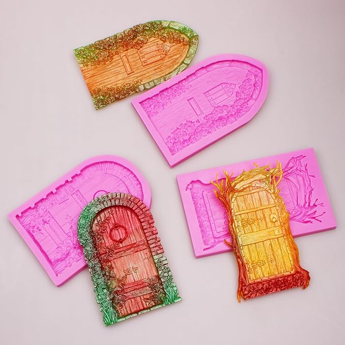 Fairy Garden Door Fondant Molds, Enchanted Vintage Treehouse Silicone Chocolate Molds, Cake Decorating Baking Molds for Pudding Jelly Cookie Candy Gum Dessert Clay Resin DIY Craft