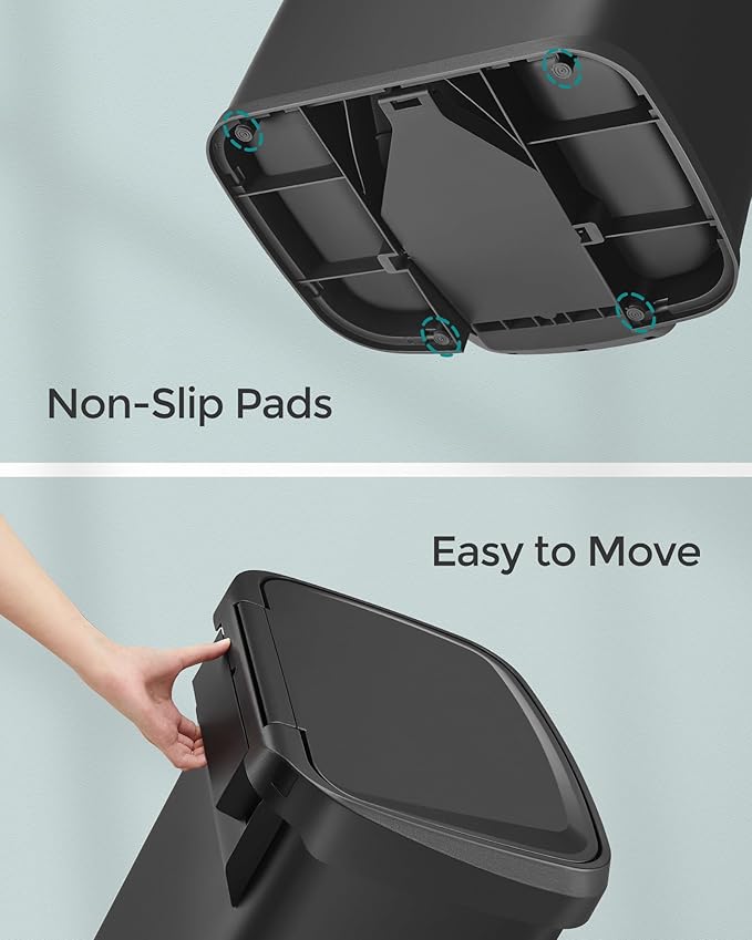 SONGMICS Kitchen Trash Can, 13 Gallon (50 L) Stainless Steel Garbage Can, with Stay-Open Lid and Step-on Pedal, Soft Closure, Tall, Large and Space-Saving, Black ULTB530B50