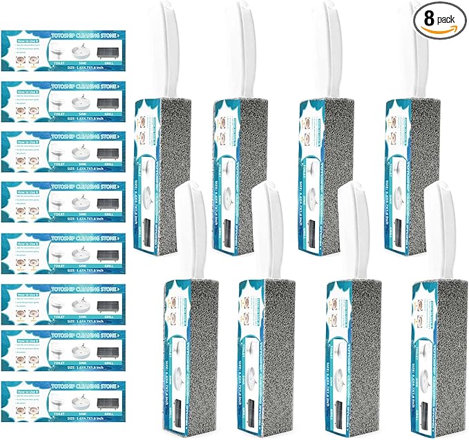 8 Pack Toilet Pumice Stone with Handle, Pumice Stone for Toilet Cleaning, Toilet Stone for Household Cleaning, with 8 Pack Label Manuals