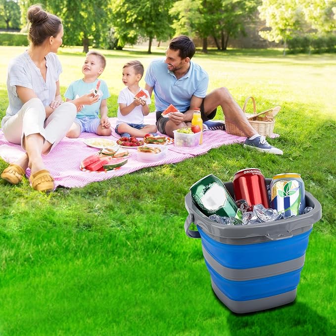 2 Pack Collapsible Plastic Bucket with 1.32 Gallon (5L) Each, Foldable Rectangular Tub for House Cleaning, Space Saving Outdoor Waterpot for Garden or Camping, Portable Fishing Water Pail