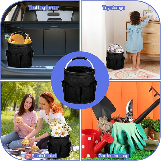 Cleaning Caddy for Cleaning Supplies,17L Cleaning Supply Caddy with Handle Foldable Cleaning Supplies Organizer Bucket Cleaning Products Organizers for Home, Garden (Black)