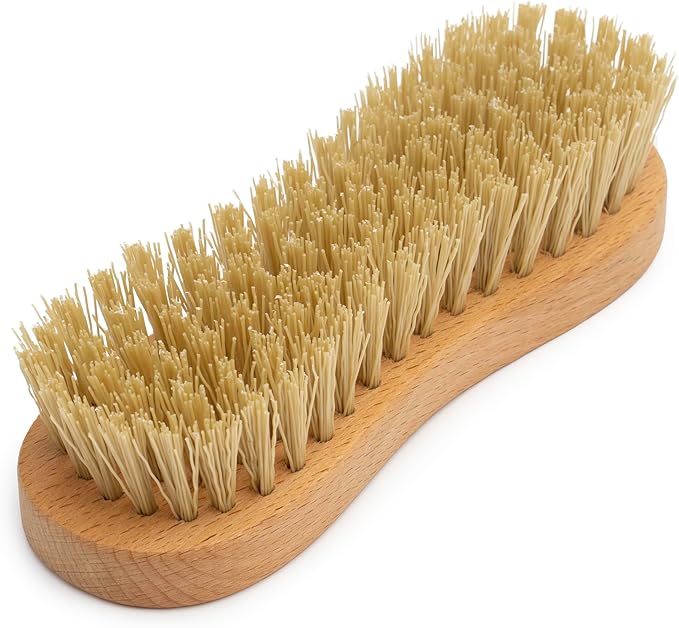 KONEX Nylon Fiber Economy Utility Cleaning Hand Brush | Heavy Duty Hand-Held Scrub Brush Stiff Bristles | Wooden Body, Ideal Scrub Brushes for Cleaning (Peanut Shaped)