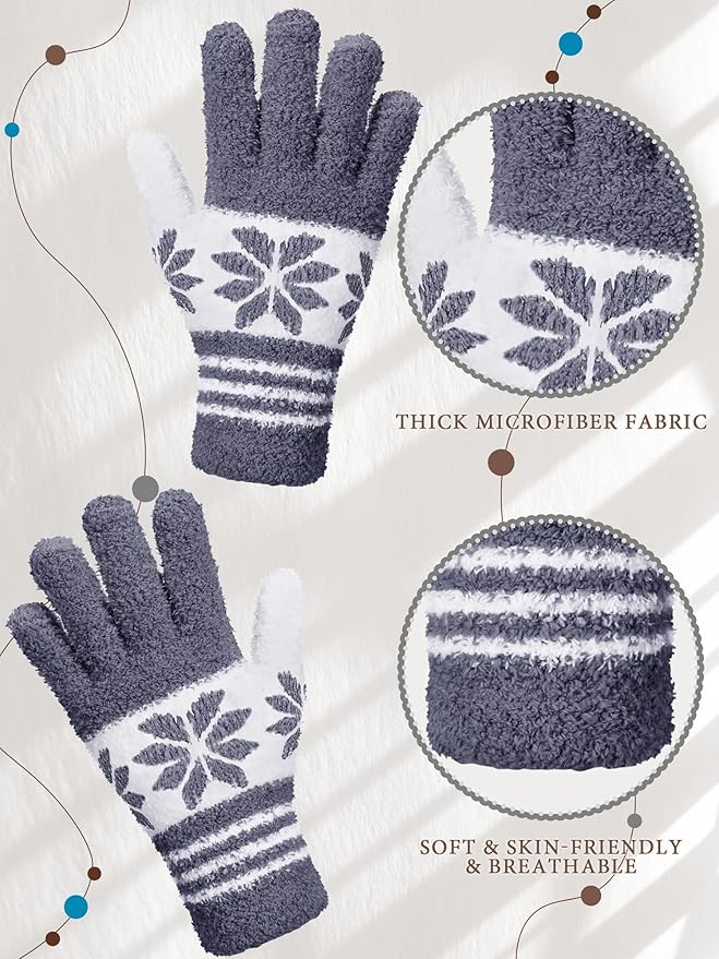 Patelai 3 Pairs Microfiber Plant Dusting Gloves Leaf Cleaning Gloves for Indoor Plants, Blinds, Furniture, House(Medium,Snowflake Dark Blue, Gray, Khaki, White)
