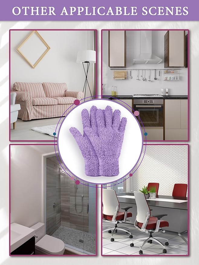 Patelai 3 Pairs Microfiber Plant Dusting Gloves Leaf Cleaning Gloves for Indoor Plants, Blinds, Furniture, House(Medium,Reddish Violet, Blue, Purple)