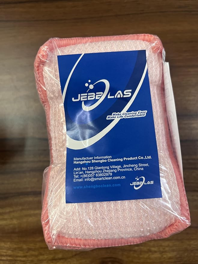 JEBBLAS 8Pack Bamboo Natural Kitchen Sponges Dish Sponge Cleaning Sponge Heavy Duty Scrub Sponge for Cleaning Kitchen and Household Pink