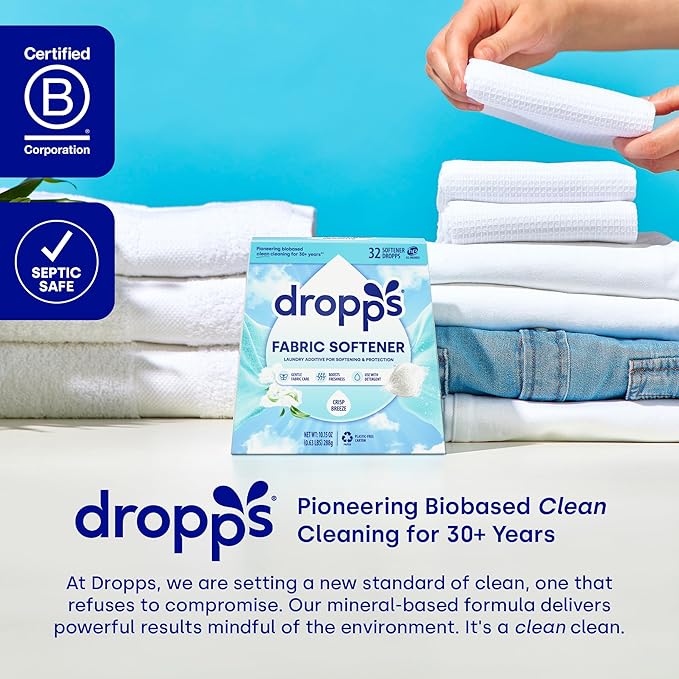 Dropps Laundry Fabric Softener Pods, Lavender Meadow (32 Pods) - Laundry Additive for Softening & Protection - HE Compatible Mineral Based Ingredients Laundry Supplies