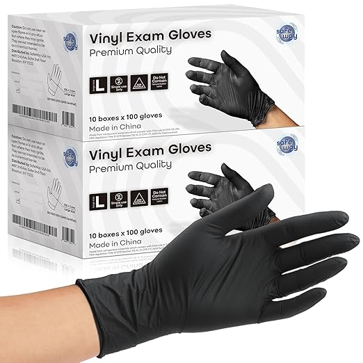Nitrile-Vinyl Blended Disposable Gloves, Powder-Free & Non-Latex Gloves, 2000, Protective Gloves for Medical Exams, Cooking & Household Cleaning, 4 Mil Thick Non-Sterile Secure Grip Black, Large