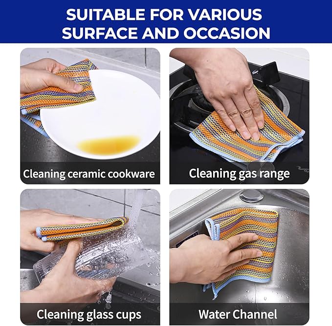 12PCS Non-Scratch Multipurpose Steel Wire Dishcloths - Reusable Quick-Dry Odor-Free Scrub Cloths for Dishes, Kitchen Cleaning Cloths for Cookware, Sinks, Stove Tops(9.84X9.84)