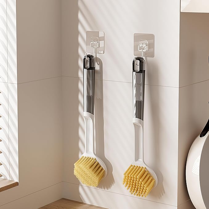 Kitchen Cleaning Brush(Natural Sisal Bristles),Pot Dish Brush Pots Comfortable Long Built-in Scraper Scrub Brush for Pans,Kitchen Sink Cleaning (Transparent